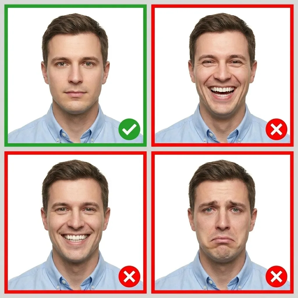 Neutral facial expression for passport photo